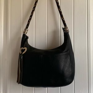 Brighton Black Leather Hobo zip top Shoulder Bag